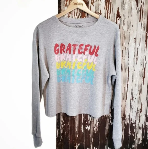 Cold Crush Graphic Crop Sweatshirt Grey Multi Size L - Picture 1 of 13